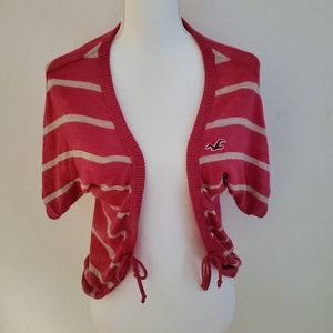 Hollister Size Small Pink and Grey Stripped Short Sleeve Cardigan Sweater